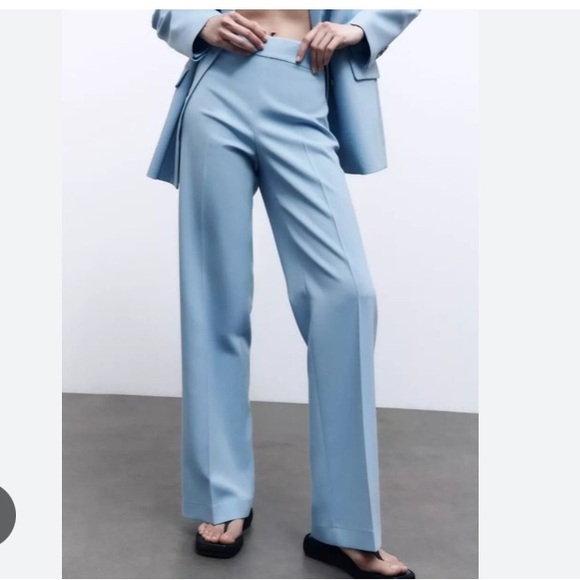 ZARA NWT HIGH WAIST BOOT VUT SKY BLUE XXL FLARE LEG TROUSERS - Picture 1 of 8